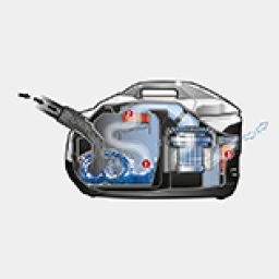 Mehrstufiges Filtersystem bestehend aus innovativem Wasserfilter, auswaschbarem Zwischenfilter und HEPA 13-Filter (EN1822:1998)